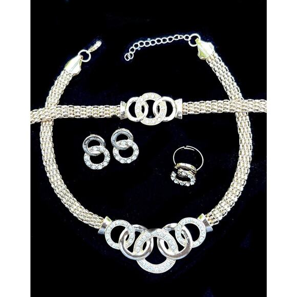 NEW Necklace Earrings Set Chunky Geometic Silver Tone Fashion Jewelry Lot MA09 - Picture 4 of 7